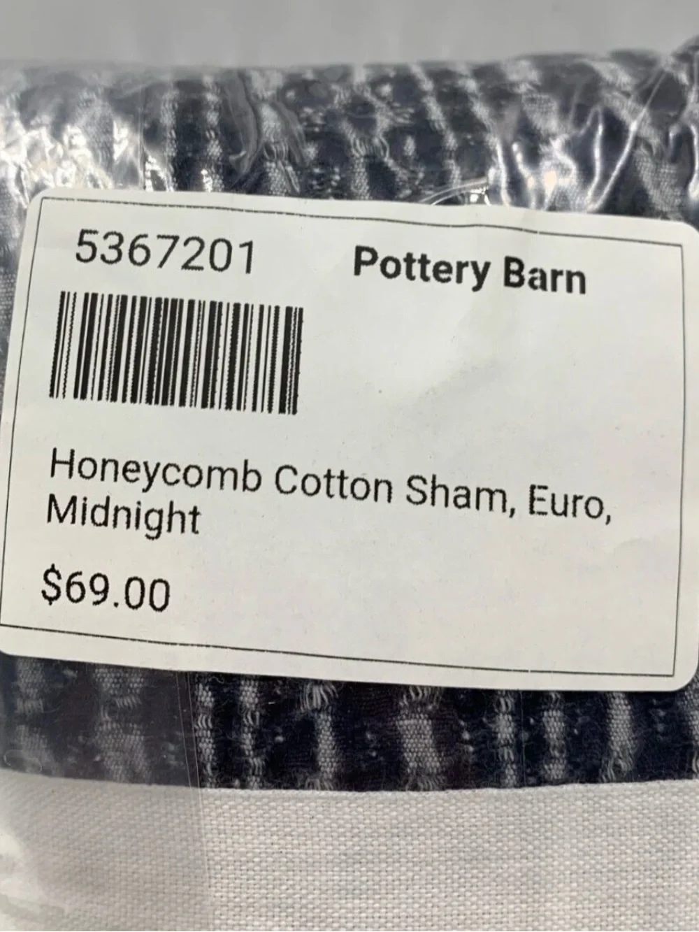 NWT $69 Pottery Barn Honeycomb Cotton Euro Sham - Navy 26x26